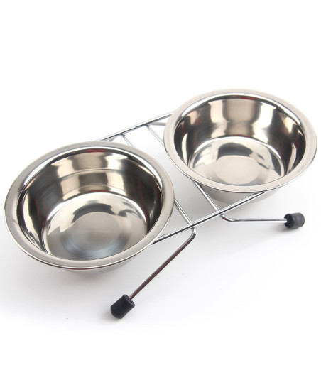 comedor de mascota en acero inoxidable con doble cuenco y soporte antideslizante